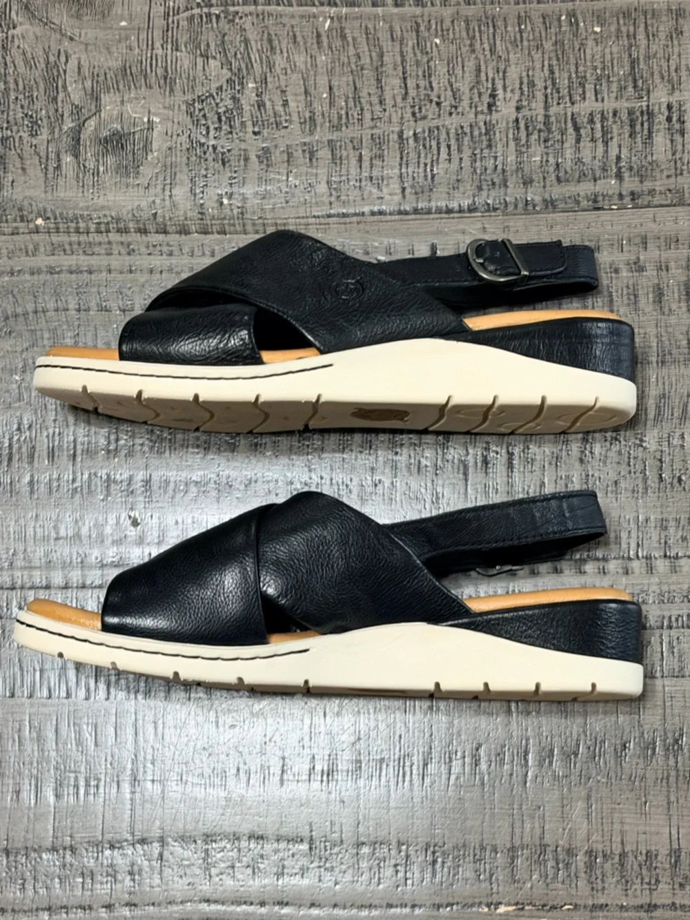 Born Black Leather Crisscross Slingback Sandals